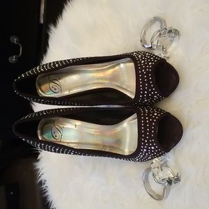 Rhinestone peep toe stilettos
